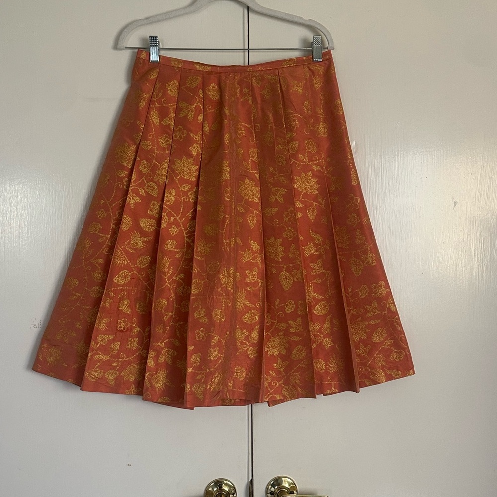 NEGOTIABLE//Lafayette 148 New York Vintage Orange Pleated 100% Silk A-Line Skirt